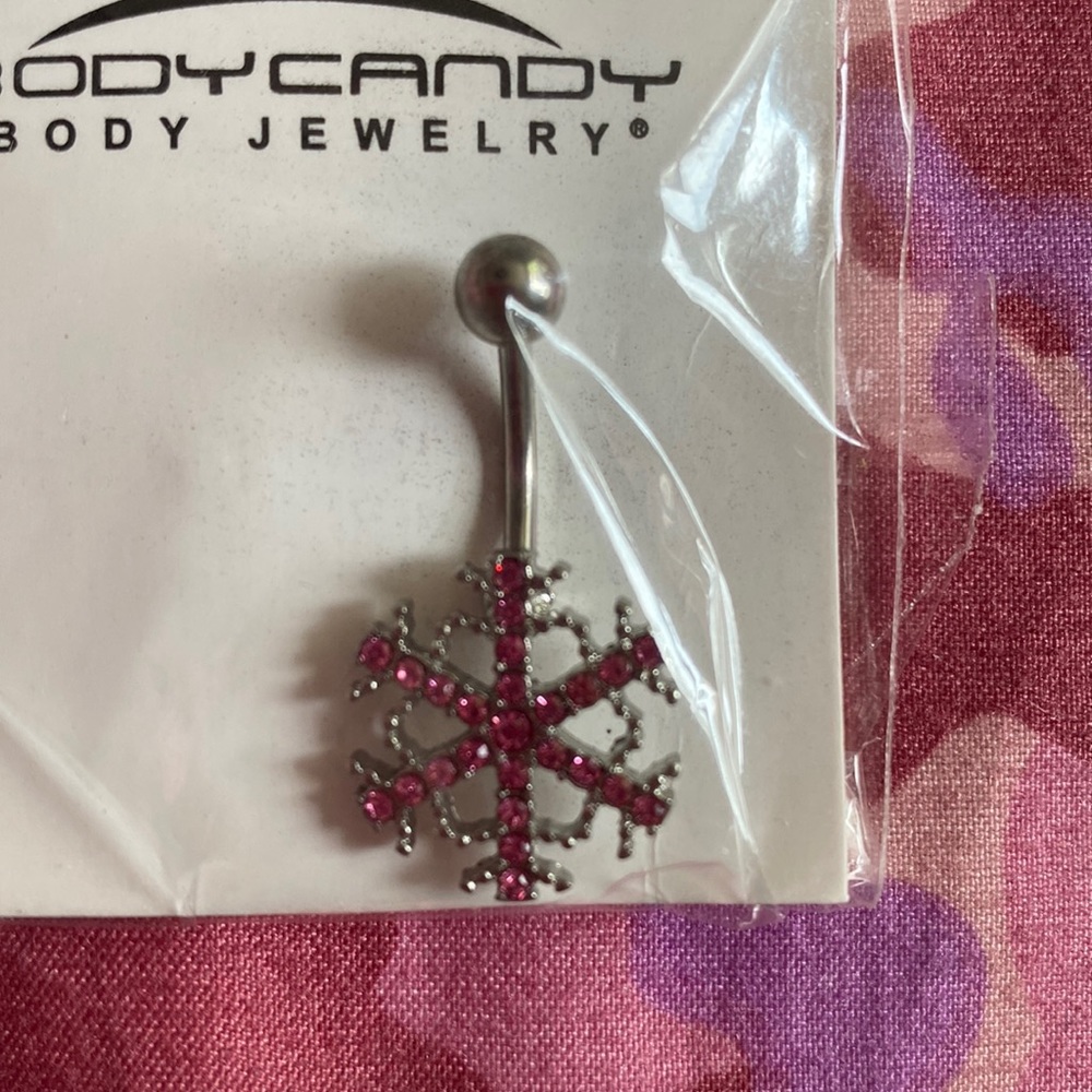 14g Pink Snowflake Belly Button Ring